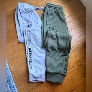 Under Armour Kids' Joggers in Light Grey and Olive Green - 2 Pairs
